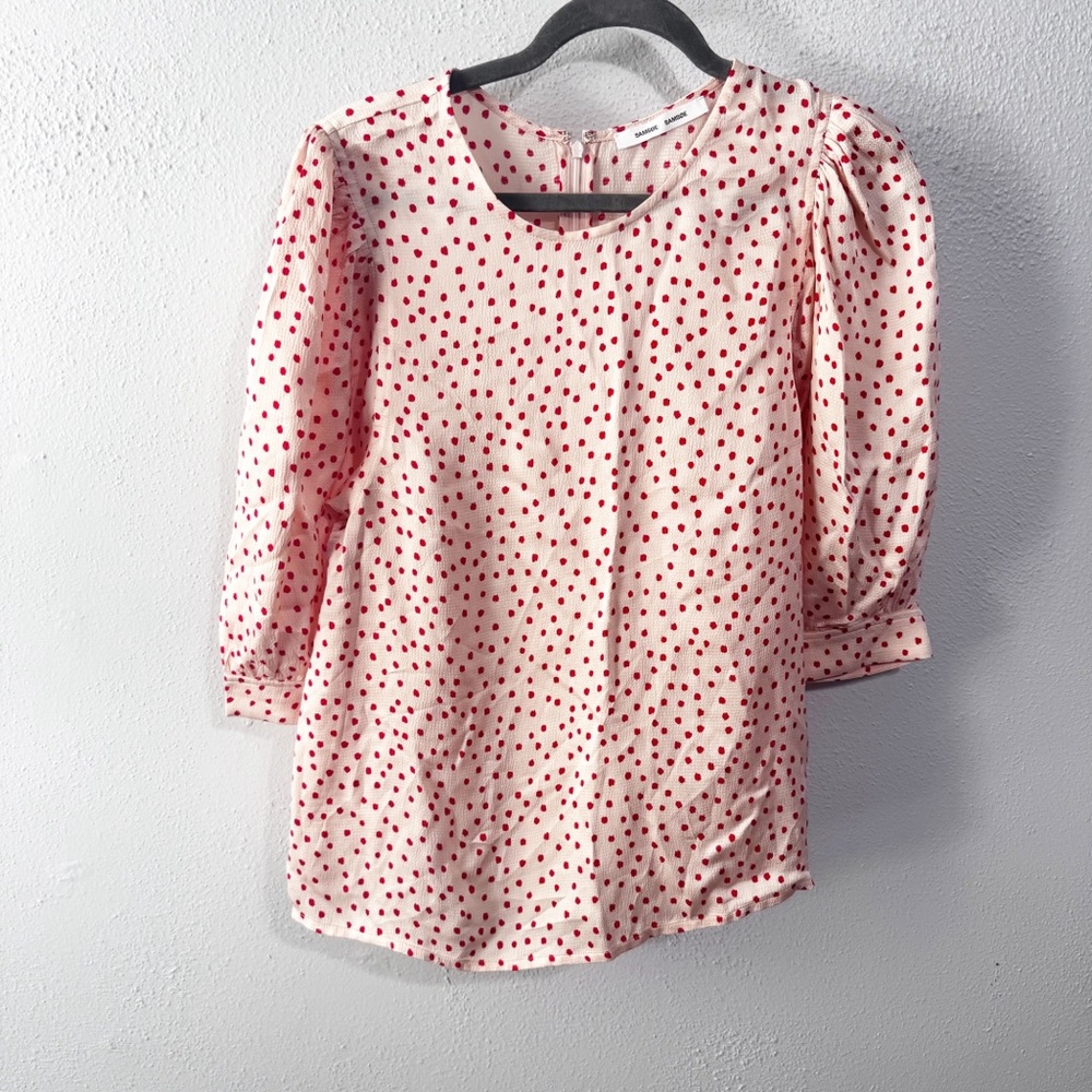 SAMSOE Pink Puff Sleeve Blouse Relaxed Fit xl viscose polka dot